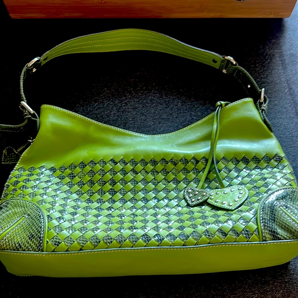 Sharif Studios Leather Shoulder Bag/Handbag/Purse Green/Lime Green/Snake (NWOT)